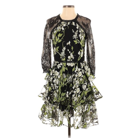BNWOT Marchesa Notte Floral Embroidered Tulle Dress, Size 4 - Picture 6 of 8